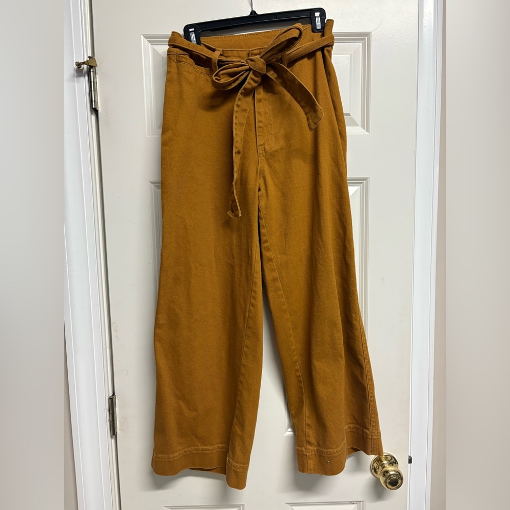 Mustard Wide-Leg Pants with Tie Waist